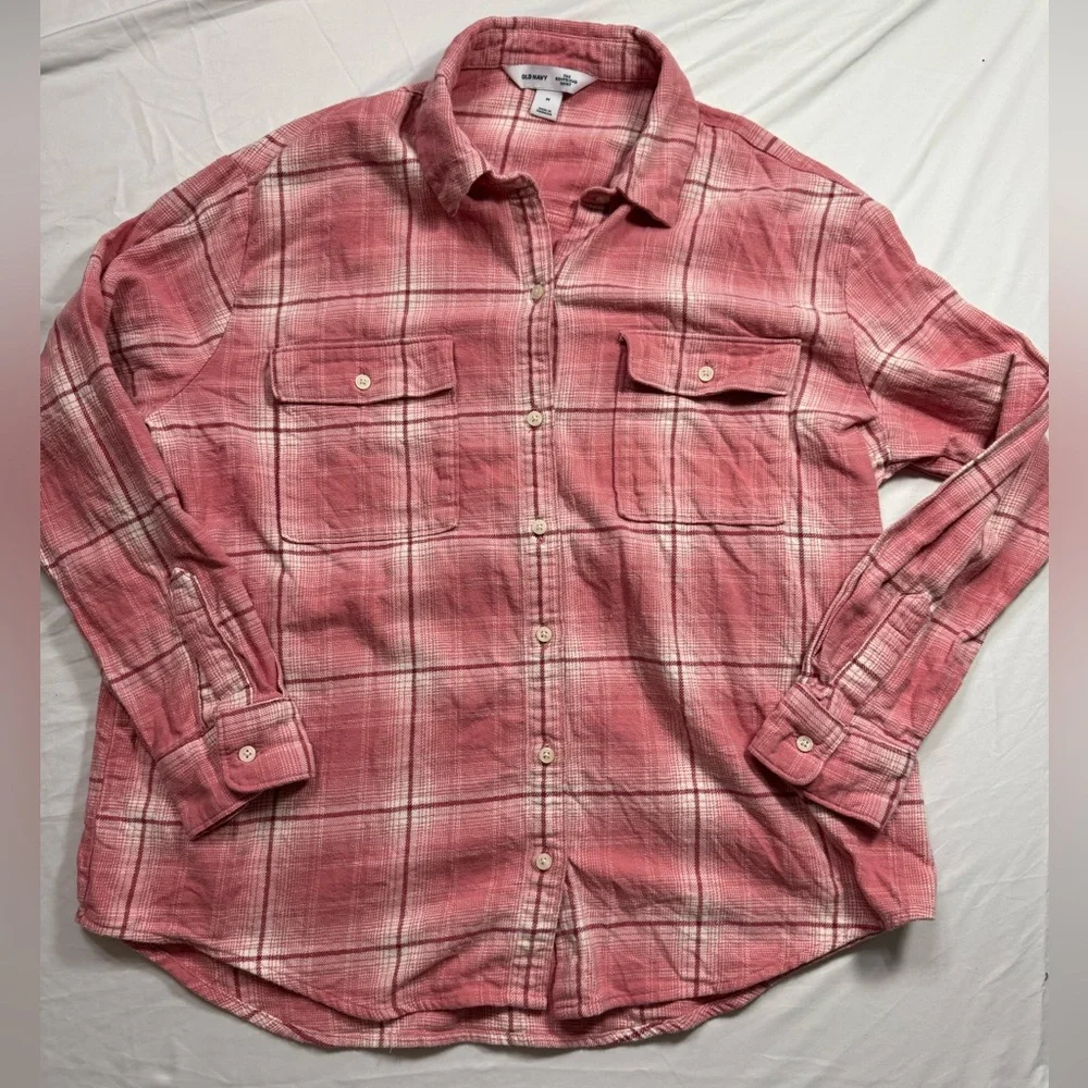 Old Navy Women's Casual Pink Plaid “The Boyfriend” 100% cotton Shirt - Picture 1 of 4